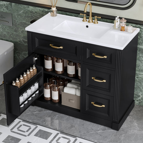 English Elm 36 Inch Bathroom Vanity With Sink & Soft-Close Drawers - Modern Black Cabinet For Smart Storage N725P336549B