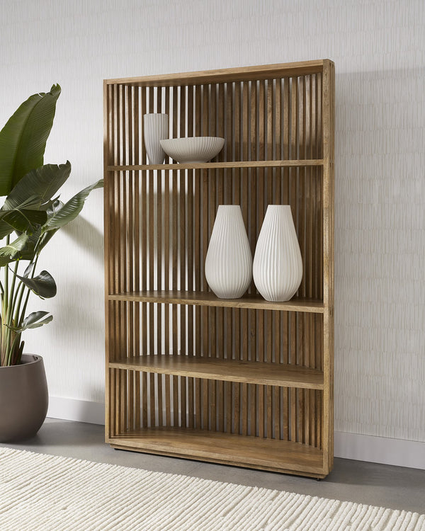 Sunpan Tessa Bookcase - Exquisite Natural Mango Wood Design With Unique Imperfections, Curved Frame & Craftsmanship Brown Wood 109602