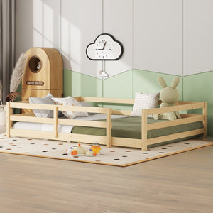 English Elm Full Full Size Montessori Floor Bed in Natural Pine for Kids — Low-Profile, Sturdy, Easy Assembly, Safe Design Oak W1820P331920