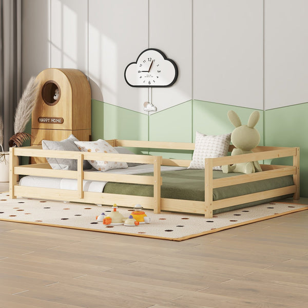 English Elm Full Full Size Montessori Floor Bed in Natural Pine for Kids — Low-Profile, Sturdy, Easy Assembly, Safe Design Oak W1820P331920