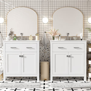 English Elm 60" Modern Bathroom Vanity Set with Double Ceramic Sinks, Soft-Close Doors, Flip Drawer & Storage White N729P000002K