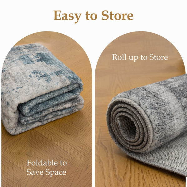 English Elm Crystal Abstract Blue Area Rug Low Pile Modern Design for Living Room or Entryway B186P479410