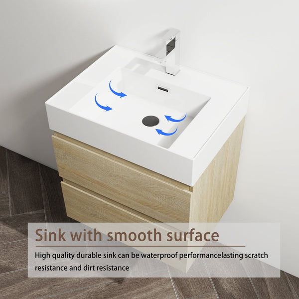 English Elm 24" Wall-Mounted Bathroom Vanity With Resin Sink, Soft-Close Drawers & Space-Saving Design For Style W999S00196