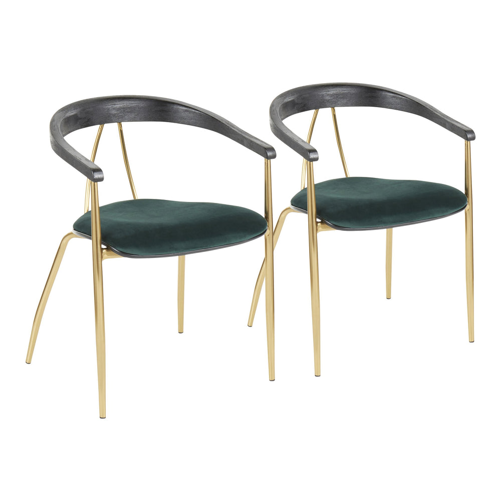 English Elm Vanessa Green Velvet Dining Chair Set of 2 with Gold Metal Frame, Black Wood Accent — Glam Contemporary B202P223665