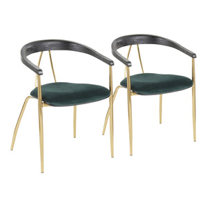 English Elm Vanessa Green Velvet Dining Chair Set of 2 with Gold Metal Frame, Black Wood Accent — Glam Contemporary B202P223665