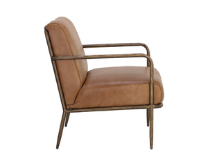 Sunpan Lathan Lounge Chair - Handcrafted Minimalist Design with Antique Brass Frame for Luxurious Spaces Tan Leather