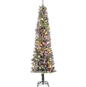 English Elm Pre-lit Flocked Pencil Tree 7.5 Ft Slim Snow Finish Dual Led Remote Holiday T3971P420040