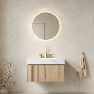 English Elm Muri Floating Bathroom Vanity Plywood Cabinet Sintered Stone Top Oak Woodgrain W2615S00633