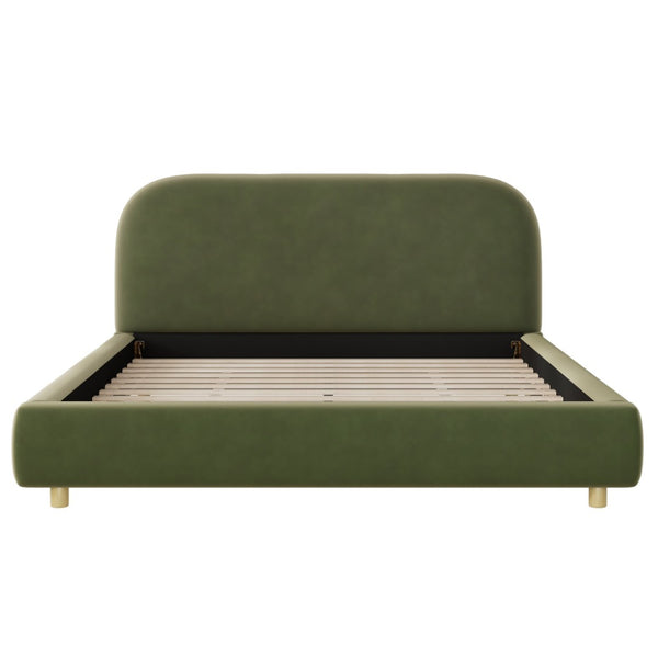 English Elm Queen Boucle Upholstered Bed Curved Foam Padded Headboard Solid Wood Legs Modern N757Q210312V-2