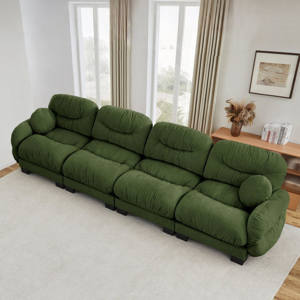 English Elm Pleated Chenille Modular Sofa with Ergonomic Foam Cushions and Sculptural Curved Armrests Green W5656S00052