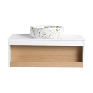 English Elm 36" Floating Bathroom Vanity Light Oak Modular Cabinet with Gel Coat Integrated Sink Gold+White,White + Light Oak W3450S00063
