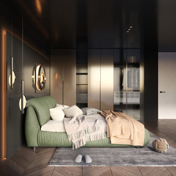 English Elm King Size Luxury Upholstered Platform Bed With Oversized Backrest, Solid Wood Frame & Stylish Green W1885S00027