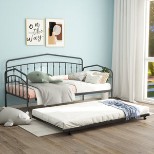 English Elm Fox twin daybed with twin trundle sturdy metal frame, anti-noise slats, easy-glide casters, no box spring needed Black B083P154245