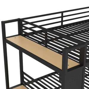 English Elm Queen Over Queen Metal Bunk Bed With Storage Shelves & Drawers - Stylish Space-Saving Solution For Teens W1580S00235-GIGA