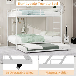 English Elm Durable Iron Bunk Bed with Trundle Safety Rails Kids Guest Twin Full Metal W1935P360857