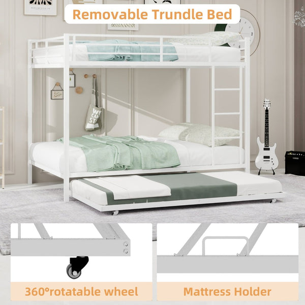 English Elm Durable Iron Bunk Bed with Trundle Safety Rails Kids Guest Twin Full Metal W1935P360857