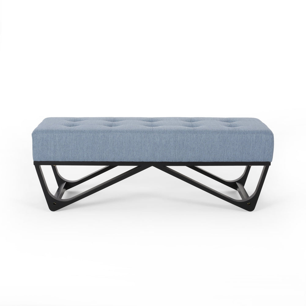 English Elm Christopher Knight Home® - OTTOMAN Plush Button-Tufted Bench with Waffle Stitch Upholstery and Geometric Black Legs for Stylish Seating Light Blue 66060.00LBLU
