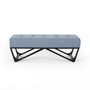 English Elm Christopher Knight Home® - OTTOMAN Plush Button-Tufted Bench with Waffle Stitch Upholstery and Geometric Black Legs for Stylish Seating Light Blue 66060.00LBLU