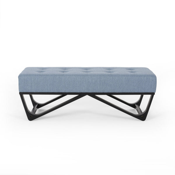 English Elm Christopher Knight Home® - OTTOMAN Plush Button-Tufted Bench with Waffle Stitch Upholstery and Geometric Black Legs for Stylish Seating Light Blue 66060.00LBLU