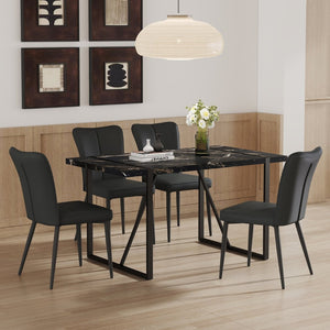 English Elm Table Modern Black Marble Mdf Dining Set With 4 Stylish Pu Chairs - Perfect For Kitchen & Dining Room W1151S02525-GIGA