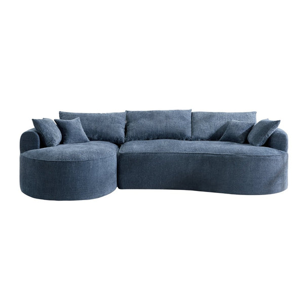 English Elm 124.5-inch Curved Chenille Sectional Sofa with Pillows Deep Seat Living Room Couch Blue W3612S00025