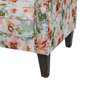 English Elm Barnet Floral Accent Armchair Nailhead Trim Solid Wood Legs Vintage Living Room B127P495063