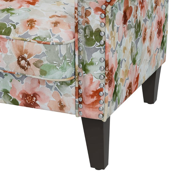English Elm Barnet Floral Accent Armchair Nailhead Trim Solid Wood Legs Vintage Living Room B127P495063