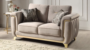 English Elm Leena Contemporary 3Pc Living Room Set With Gold Accents, Plush Cushions & Durable Beige Upholstery B009S01441