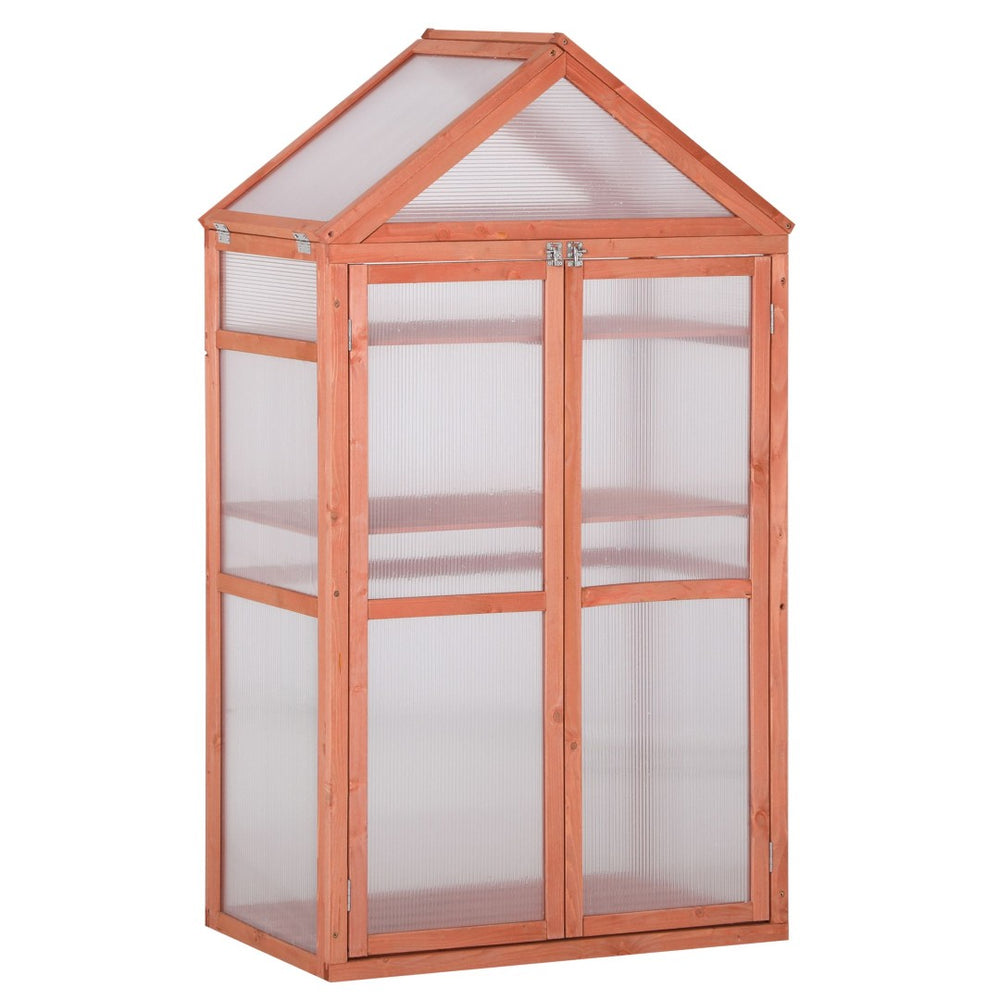 English Elm Garden Solid Wood Cold Frame Greenhouse with Polycarbonate Panels and Three Tiered Shelves T3971P389238