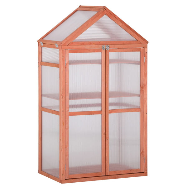 English Elm Garden Solid Wood Cold Frame Greenhouse with Polycarbonate Panels and Three Tiered Shelves T3971P389238