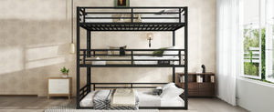 English Elm Queen Metal Triple Bunk Bed - Space-Saving Design With Safety Guardrails & Noise Reduction, Black Finish W1580S00176-GIGA