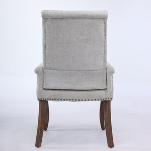 English Elm Upholstered Chenille Dining Chair with Hand-Tufted Back, Curved Solid Wood Legs, Comfortable Armseat Beige W1143P346927