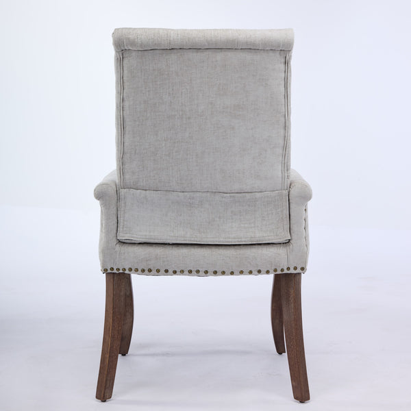 English Elm Upholstered Chenille Dining Chair with Hand-Tufted Back, Curved Solid Wood Legs, Comfortable Armseat Beige W1143P346927