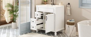 English Elm 30" French-Inspired Bathroom Vanity With Ceramic Sink & Dual Drawers - Elegant Storage Solution! N710P323328K