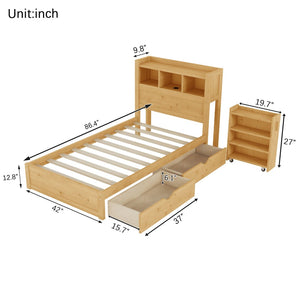 English Elm Twin Wood Storage Bed with Led Headboard Drawers and Pull Out Cabinet for Kids Natural W2593S00049