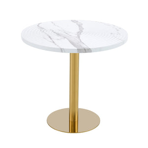 English Elm 31.5 Inch Round Dining Table Dark Grain Mdf Top Metal Base for Small Spaces White+Gold W1151P235231