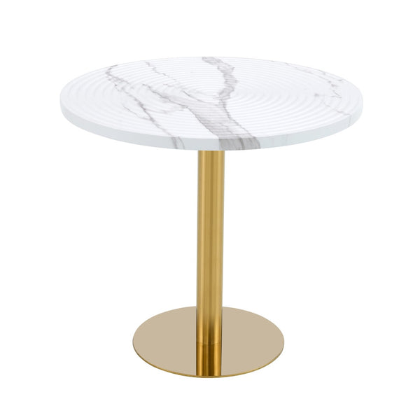 English Elm 31.5 Inch Round Dining Table Dark Grain Mdf Top Metal Base for Small Spaces White+Gold W1151P235231