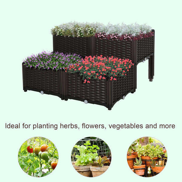 English Elm Outsunny 4-Piece Modular Raised Garden Bed Set With Self-Watering Planters For Easy Gardening & Accessibility W2225P200752-GIGA