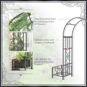 English Elm Outsunny 6.7' Steel Garden Arch Arbor With Elegant Scrollwork Hearts & Planters For Climbing Vines W2225P174392-GIGA