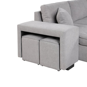 English Elm 104.5" Reversible L-Shape Pull Out Sleeper Sofa Bed with Storage Chaise, Linen Gray, 3-Seat Sectional +2 Pillows SG000430AAE