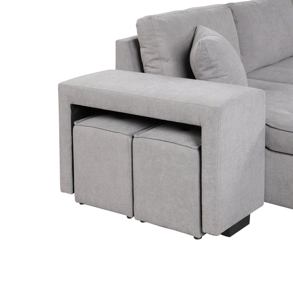 English Elm 104.5" Reversible L-Shape Pull Out Sleeper Sofa Bed with Storage Chaise, Linen Gray, 3-Seat Sectional +2 Pillows SG000430AAE