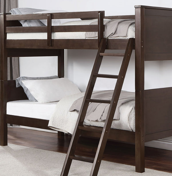English Elm Transitional Twin Over Twin Bunk Bed In Walnut Finish With Safety Rails And Versatile Design Options B2741S00323-GIGA