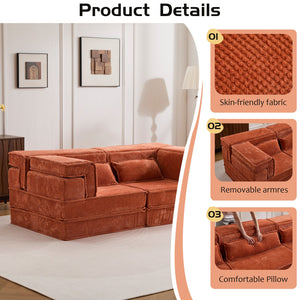 English Elm Compression Mahjong Sofa - Versatile Modular Floor Sofa Bed In Orange, Plush Memory Foam Comfort W3723P377144