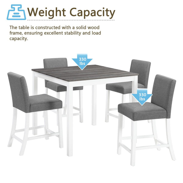 English Elm 5-piece Counter Height Dining Set Rubberwood Upholstered Chairs Grey White Kitchen W1998P418931