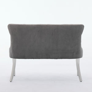 English Elm Velvet Double Dining Loveseat Bench - Elegant Gray Velvet, Hand-Tufted, Modern Design For Any Space W1143P362520-GIGA