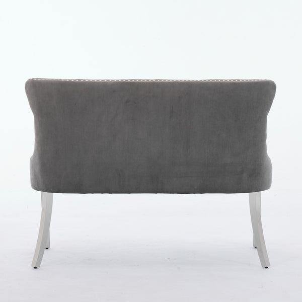 English Elm Velvet Double Dining Loveseat Bench - Elegant Gray Velvet, Hand-Tufted, Modern Design For Any Space W1143P362520-GIGA