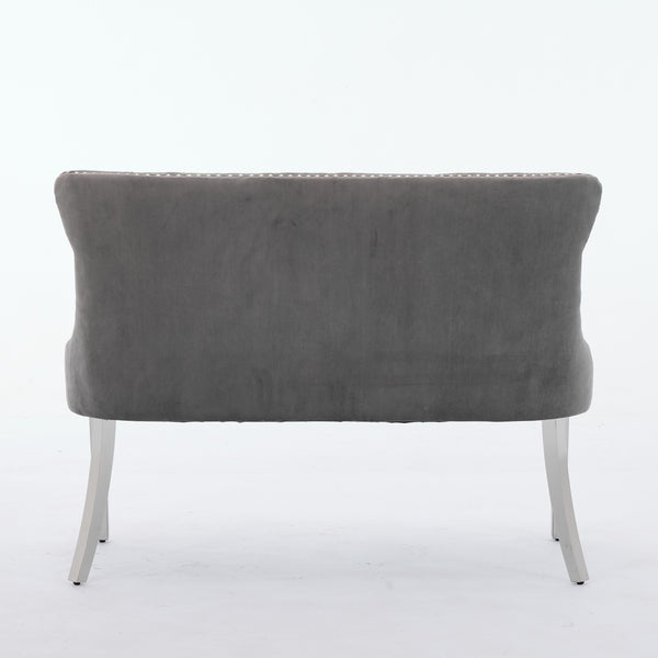 English Elm Velvet Mid-Century Double Dining Loveseat Bench with Hand-Tufted Buttons, Wingback Comfort, Luxe Seating Gray W1143P362520