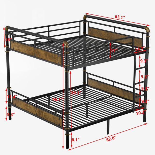 English Elm Queen Over Industrial Metal Bunk Bed Convertible Frame with Guard Rails W2580S00062