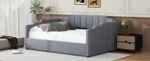 English Elm Upholstered modern daybed with under-bed storage drawers, full-size platform frame for guests Gray DL002033AAE
