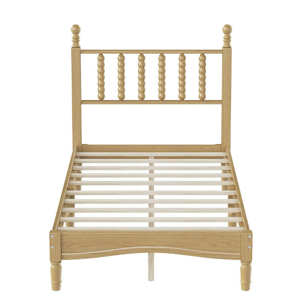 English Elm Twin Rubberwood Platform Bed Gourd Headboard Retro Bohemian Bedroom Slat Base Natural N733P427029M